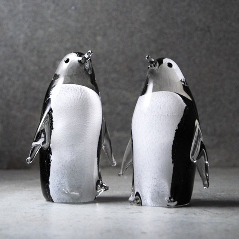 (一对价)10cm【南极企鹅】Penguin 企鹅夫妻 玻璃艺术不雕刻作品 结婚礼物 - 摆饰 - 玻璃 黑色