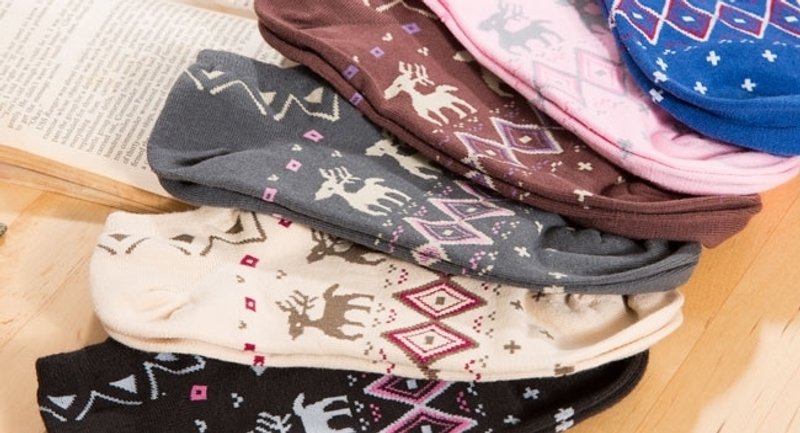 舒适及踝棉袜-菱格麋鹿-黑 - 袜子 - 其他材质 黑色