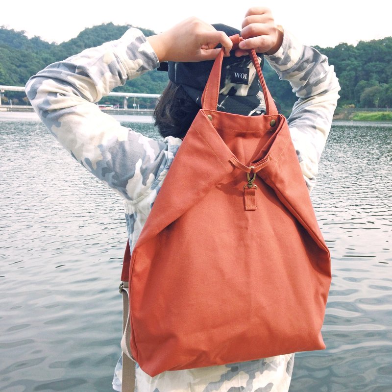 啤酒肚后背包 / 红砖色帆布 / - 后背包/双肩包 - 棉．麻 橘色