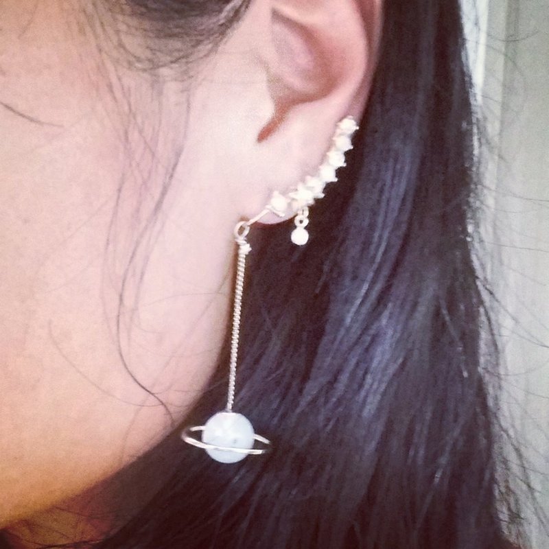 宇宙中 星球 星星 长耳夹 耳环(左耳专用) - 耳环/耳夹 - 塑料 蓝色