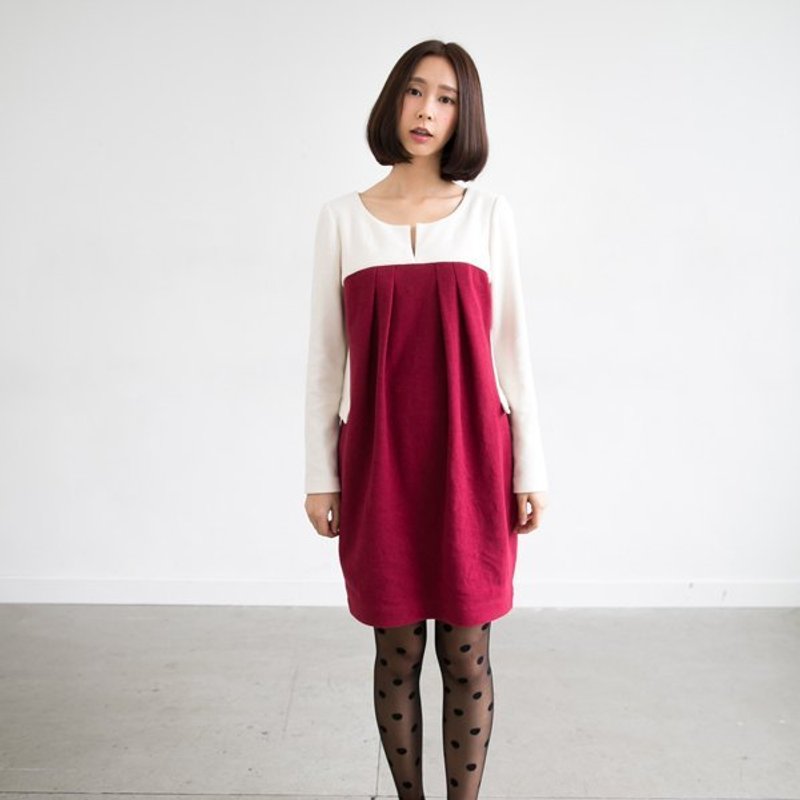 森纷有机棉优雅撞色洋装-白撞红 - 洋装/连衣裙 - 其他材质 白色