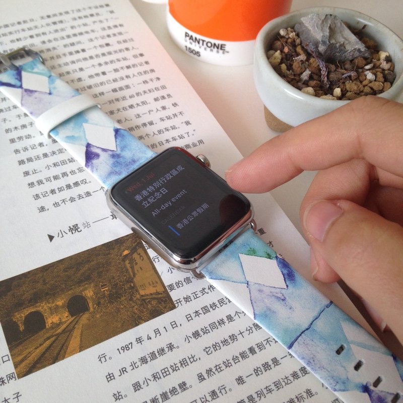 Apple / Samsung Watch水彩三角表带图案表带适合任何型号 27 - 表带 - 其他材质 蓝色