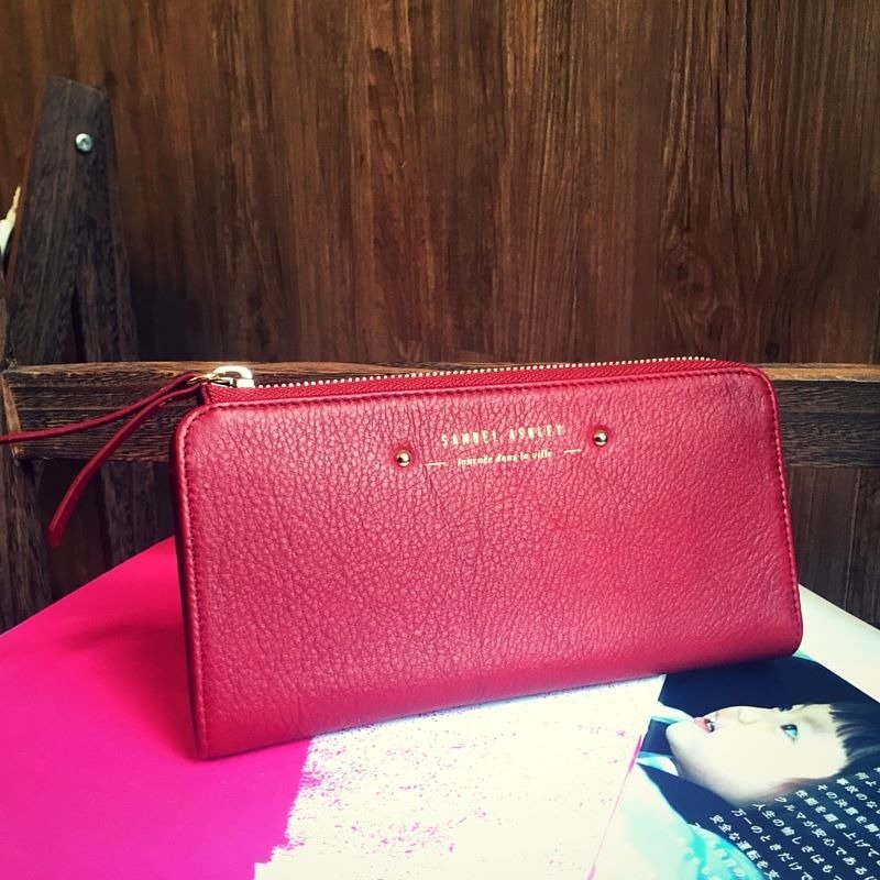 Samuel Ashley 美国软牛皮拉链长夹-晚宴红 - 皮夹/钱包 - 真皮 