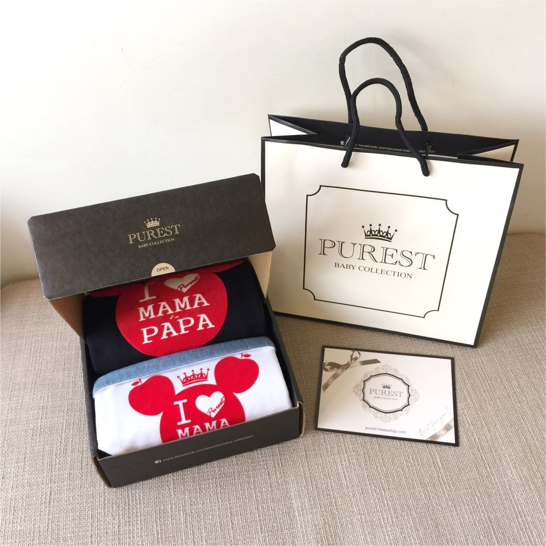 PUREST baby collection 长袖【我爱爸妈苹苹安安】礼盒组 (包屁衣+双面用围兜领巾)❤宝宝最佳弥月周岁礼盒的首选 - 满月礼盒 - 棉 