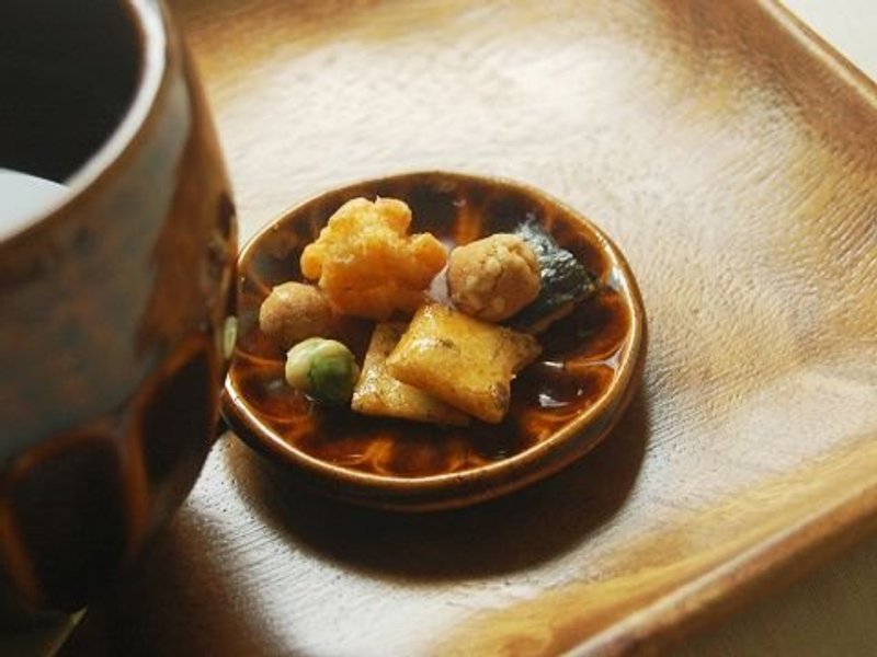 带点可爱的和风系列 手削线条装饰豆皿 饴/咖啡 - 茶具/茶杯 - 其他材质 咖啡色