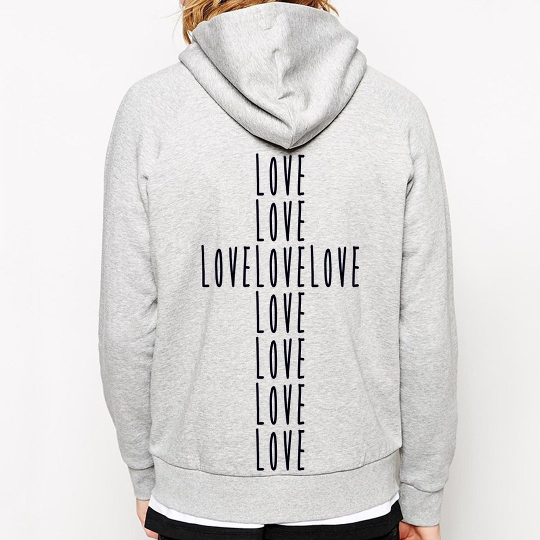 LOVE CROSS拉链连帽外套-灰色 爱 十字架 文青 艺术 设计 时髦 文字 时尚 - 中性连帽卫衣/T 恤 - 其他材质 灰色