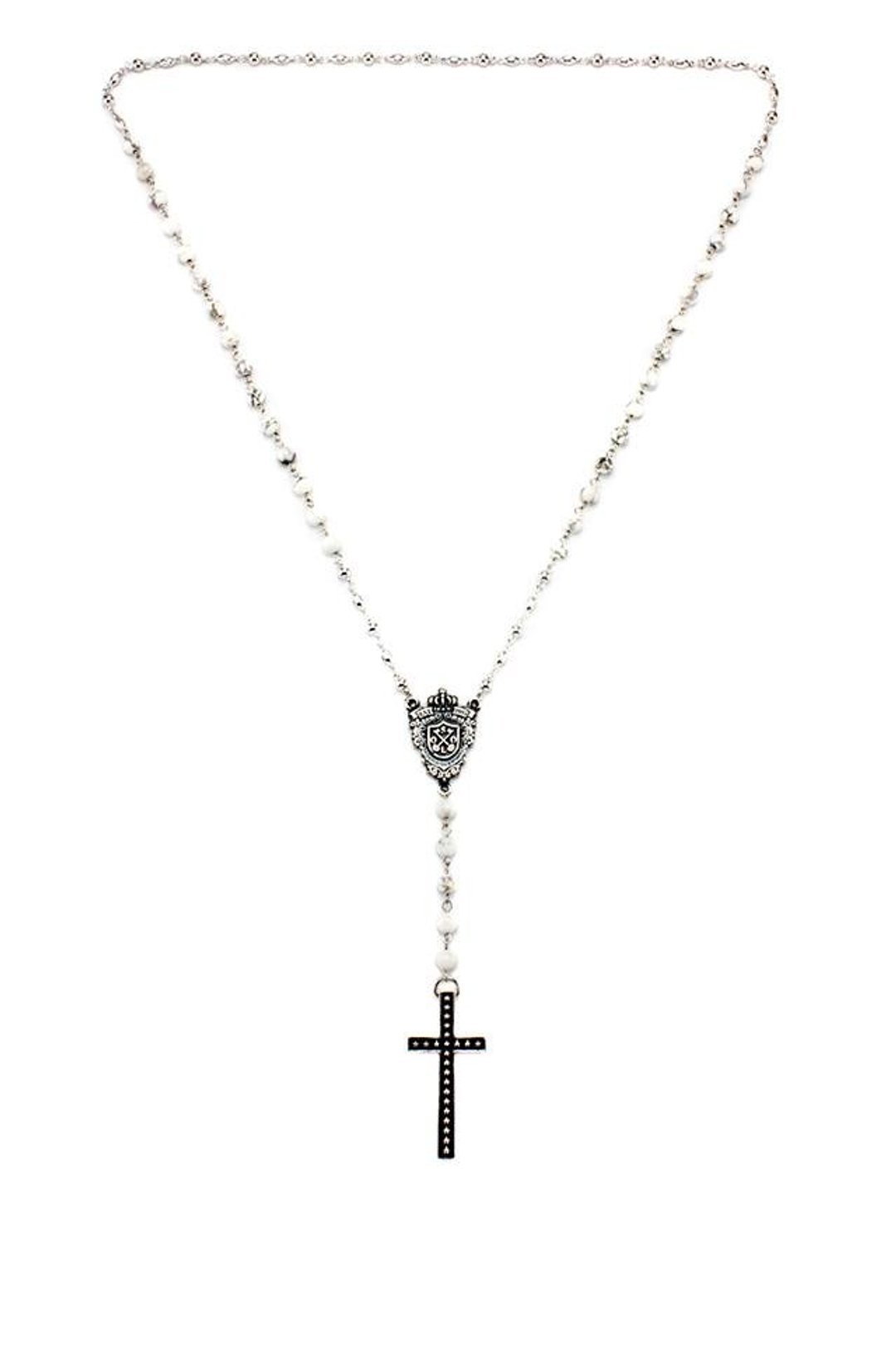 Solo Royal Shield Y Type Cross Necklace 白纹石皇家图腾十字架Y字链坠饰品 - 项链 - 其他金属 白色