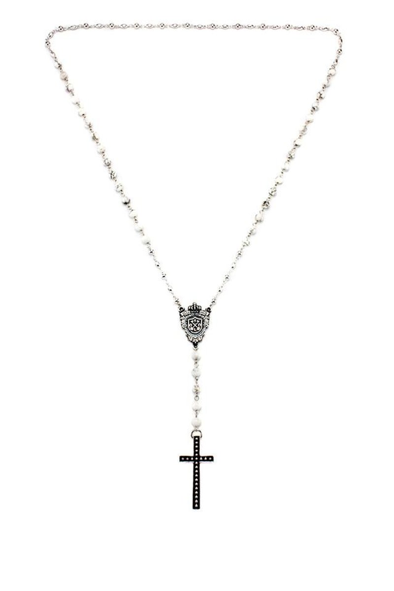 Solo Royal Shield Y Type Cross Necklace 白纹石皇家图腾十字架Y字链坠饰品 - 项链 - 其他金属 白色
