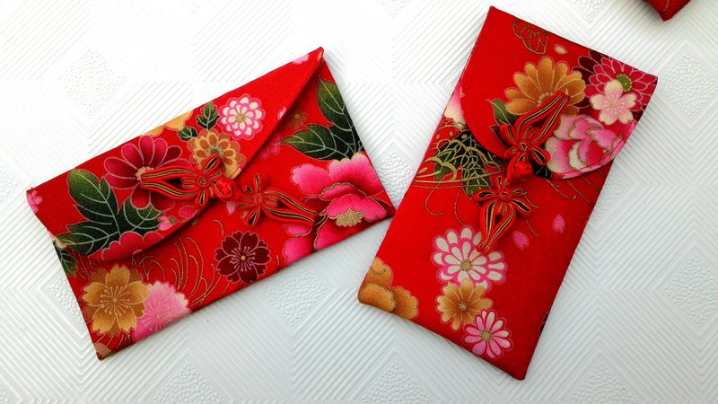 牡丹金蝶●金红鱼B 红包袋组/钱母袋/存折袋 (限量一组) - 皮夹/钱包 - 棉．麻 红色