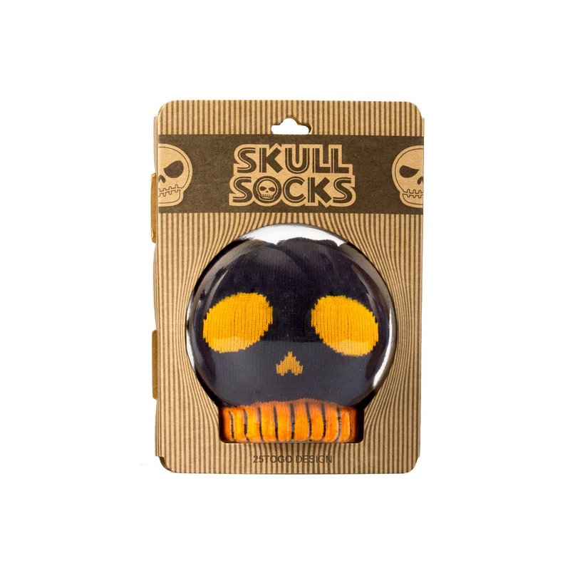 SKULL PATTERN SOCKS 印花骷髅袜_亮橘傻傻脸 - 袜子 - 棉．麻 橘色
