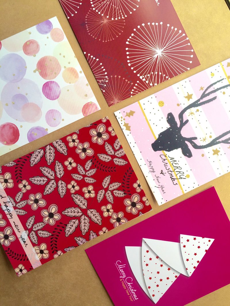 洛可可草莓 WELKIN手创耶诞明信片- 十二月红 圣诞卡系列五件组 - 卡片/明信片 - 纸 灰色