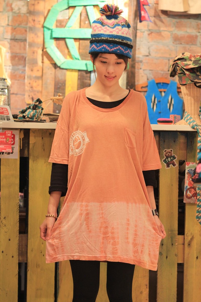 EARTH.er  │天然扎染宽松上衣(橙色) ● Natural Tie-Dye Freeflow (Orange)│ :: 香港原创设计品牌 :: - 女装上衣 - 棉．麻 橘色
