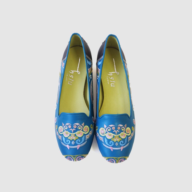 刺绣剑狮乐福低跟鞋- 海的守护/质感灰蓝 (绝版品) - 其他女款皮鞋 - 真皮 蓝色