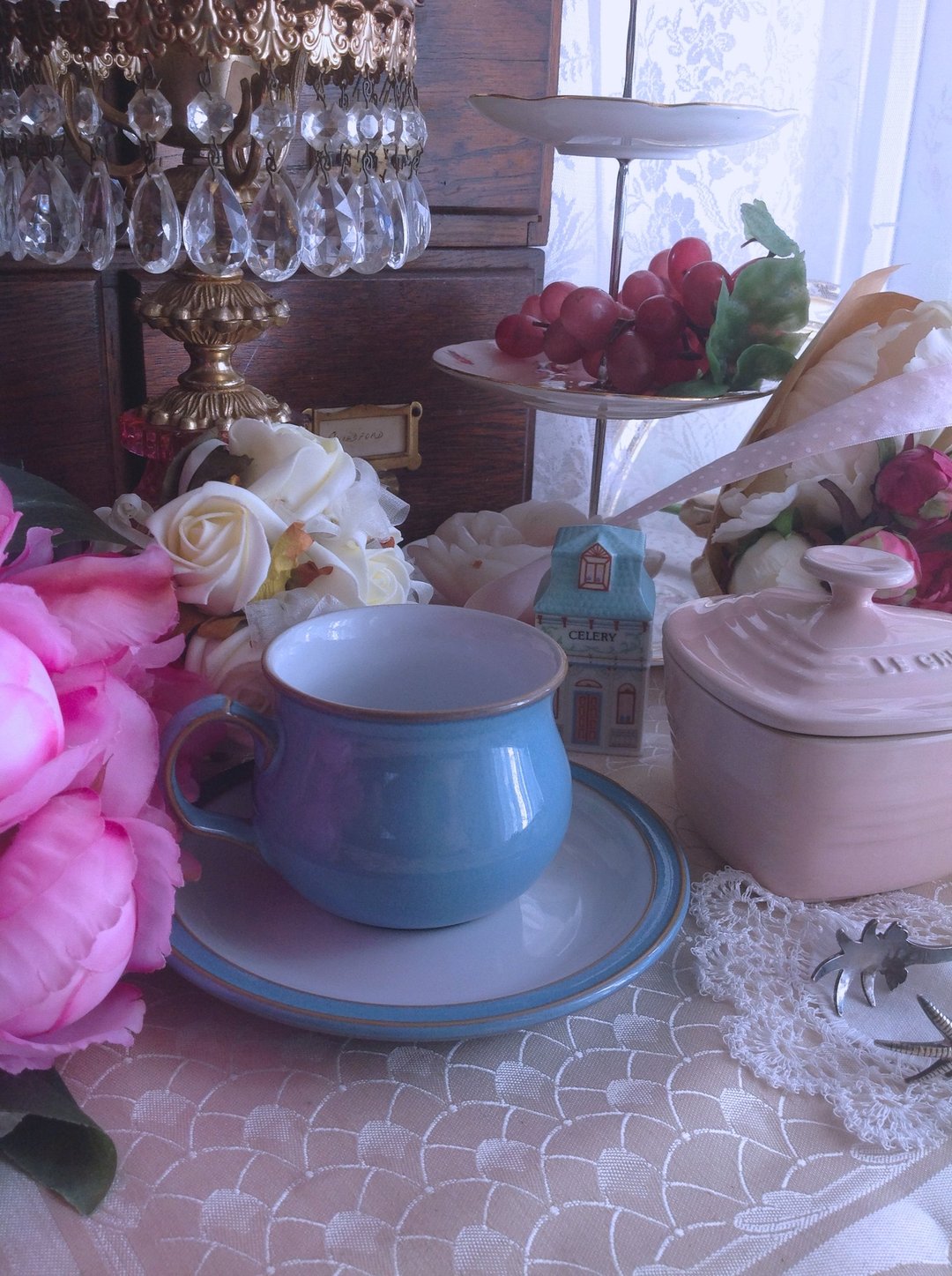 ♥安妮疯古物♥英国制陶器 Denby 纯手工制 粉蓝色咖啡杯,花茶杯二件组~ 全新库存 - 茶具/茶杯 - 其他材质 蓝色