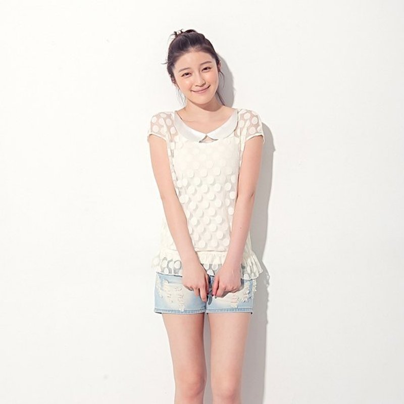 【限时优惠】法式圆点软纱优雅上衣 白色 - 其他 - 其他材质 白色