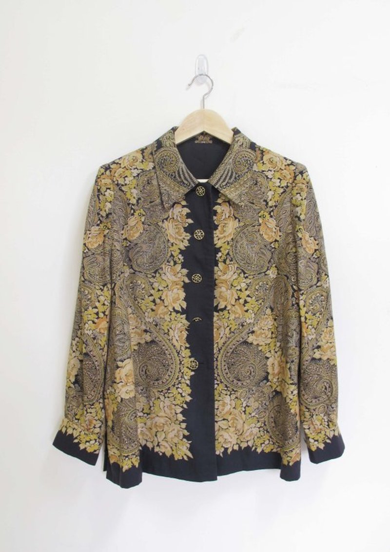 【Wahr】复古花纹双层衬衫外套 - 女装休闲/机能外套 - 其他材质 黑色