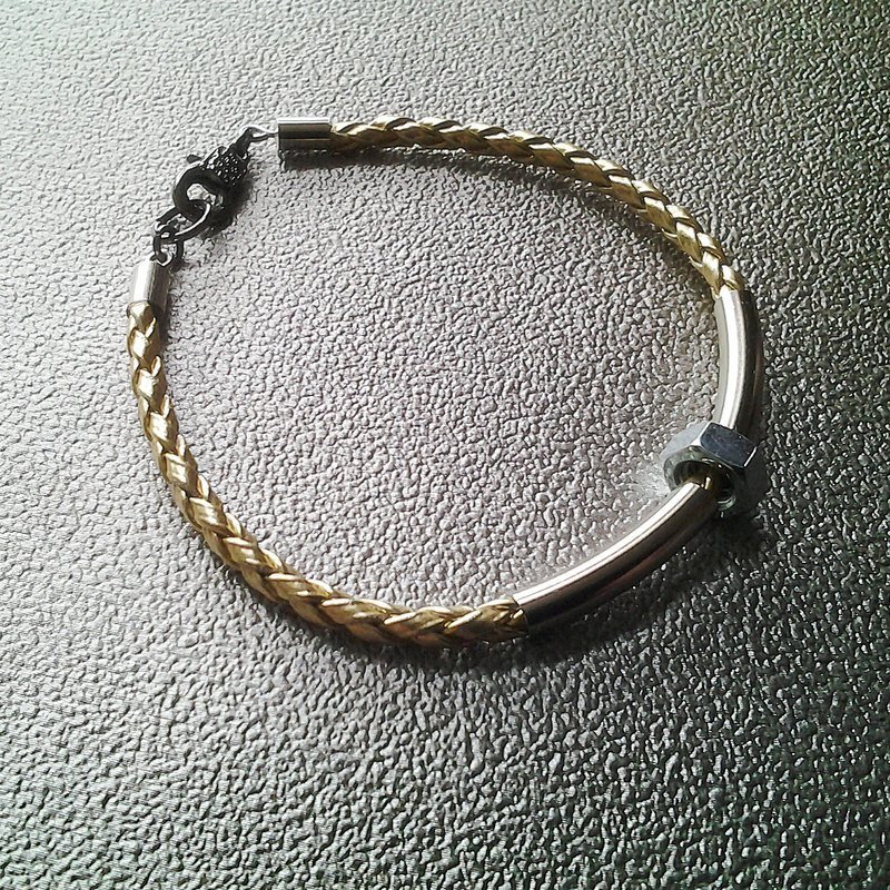 EarringFanatic金属轻摇滚金色辨子皮中性手链 - 手链/手环 - 真皮 金色