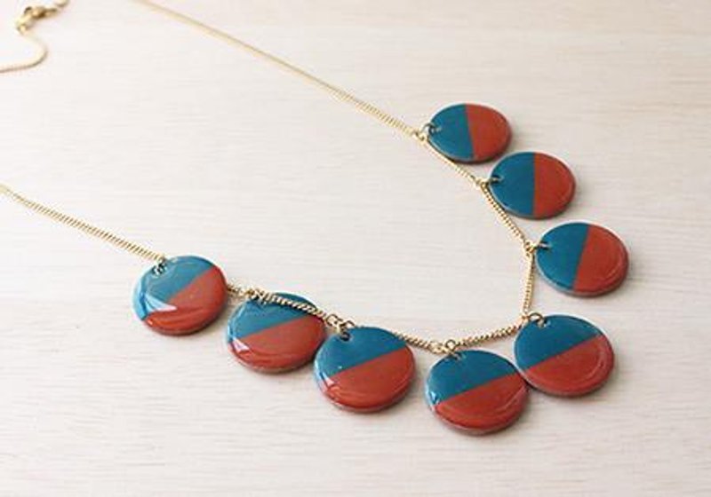 珐琅撞色圆项链（胭脂红 x 土耳其蓝） - 项链 - 塑料 红色