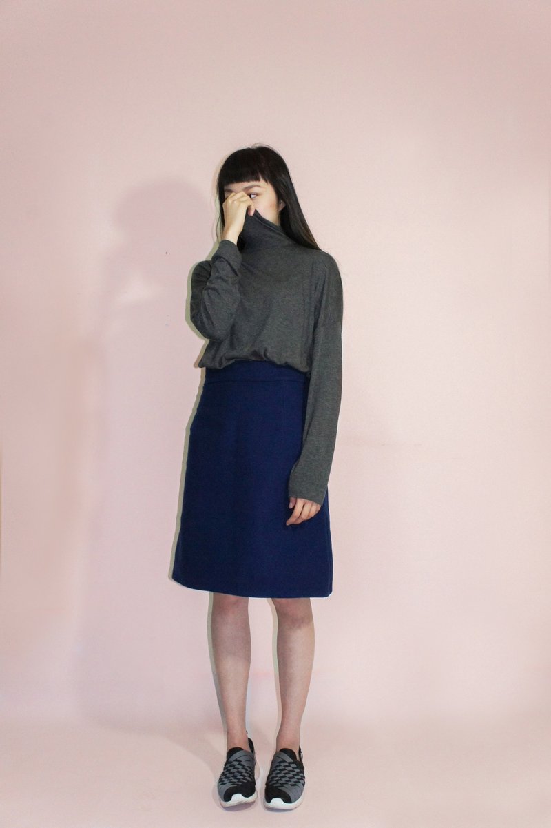 丈青色、高腰 A字、显瘦及膝裙、手工限量 - 裙子 - 棉．麻 蓝色