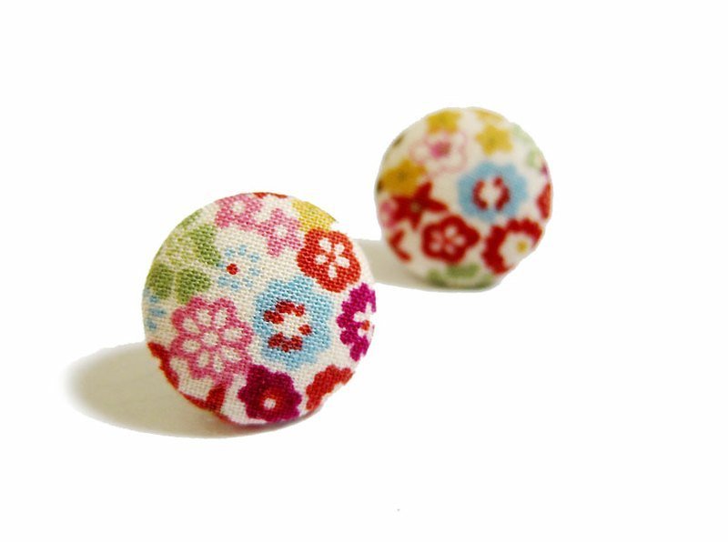 布扣耳环 烟火花纹 可做夹式耳环 - 耳环/耳夹 - 其他材质 