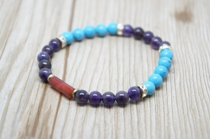 IF+｜紫水晶镐蓝绿松石弹性手环 - 手链/手环 - 宝石 多色