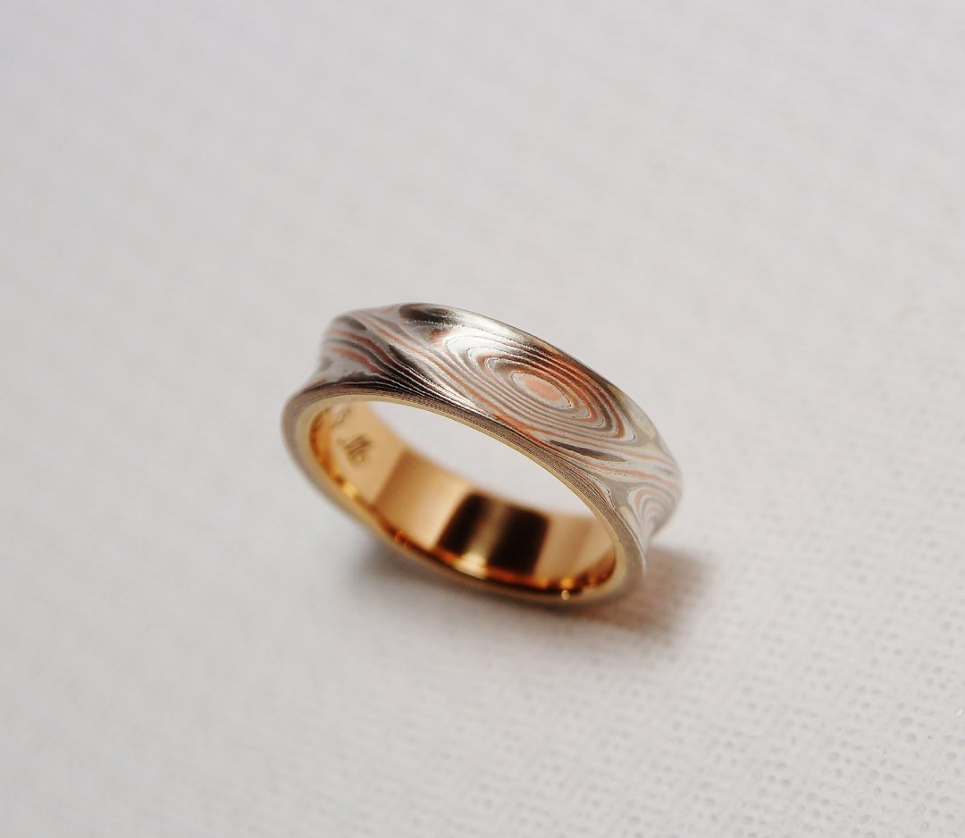 木目金 婚戒  木纹金  Mokume Gane (女版戒围单枚价) - 对戒 - 贵金属 多色