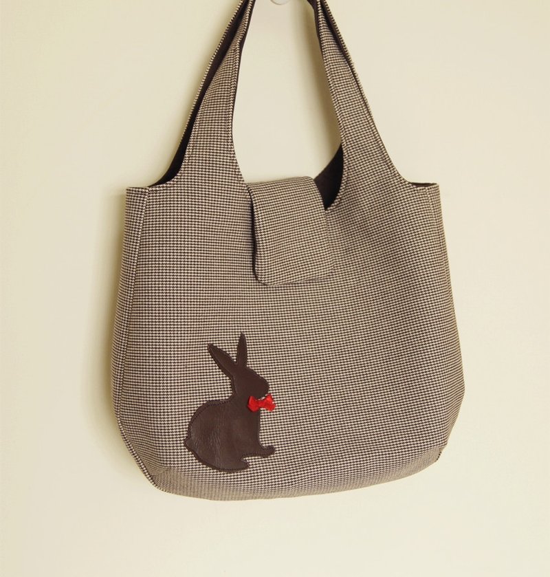 千鸟格纹散步扁包-订制款(手工限量、可选图样) - 侧背包/斜挎包 - 羊毛 黑色