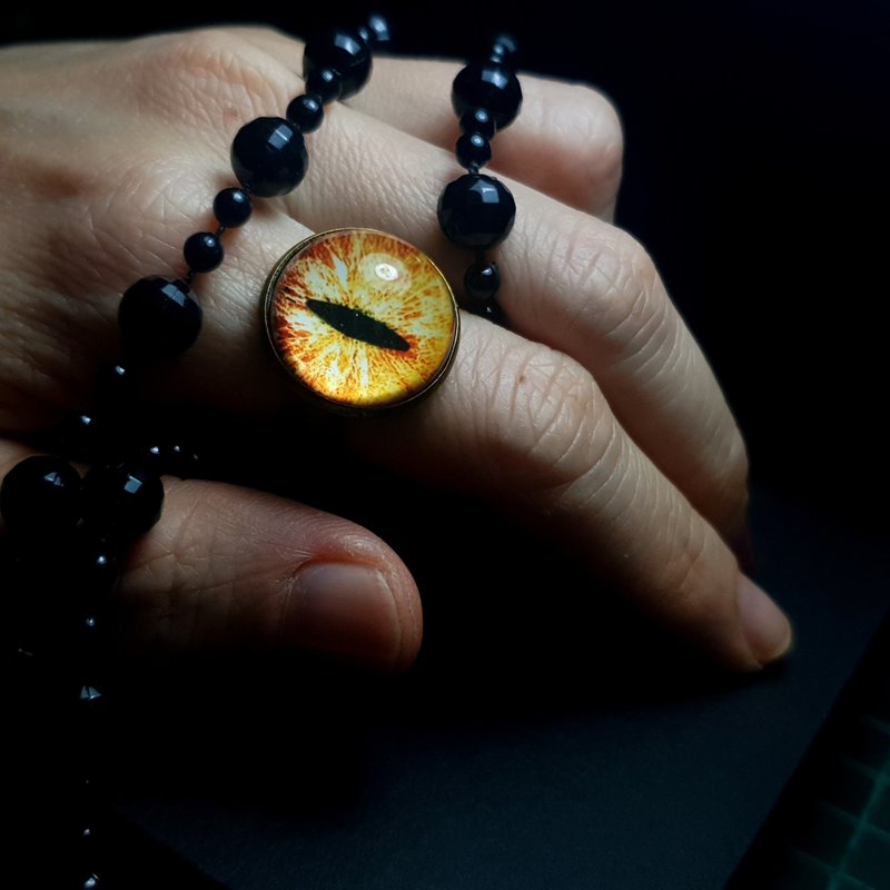 Cat EYE系列 18mm 古铜质感 戒指 可调式 - 戒指 - 玻璃 多色