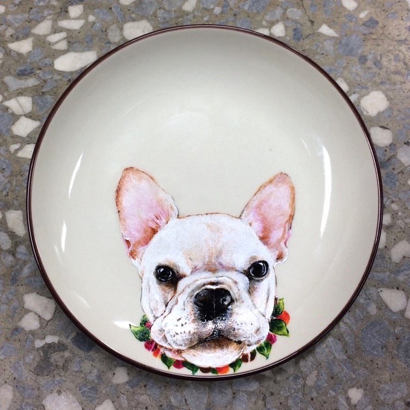 壁挂装饰盘 / 点心盘系列－法斗爱花圈 - 浅碟/小碟子 - 瓷 