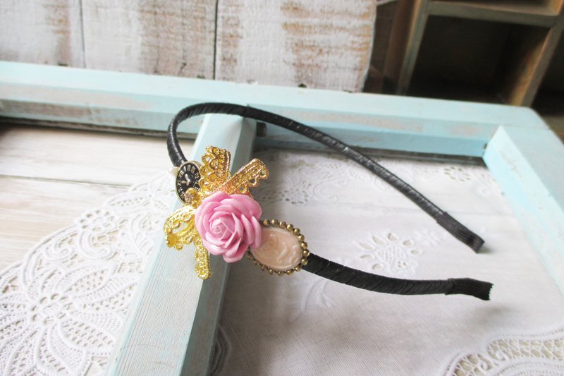 【小鸟啾啾．风和日丽午茶】手工玫瑰．雕花蝴蝶结 蕾丝 优雅粉红 {OR 婚礼头饰髪饰} - 发饰 - 其他材质 粉红色