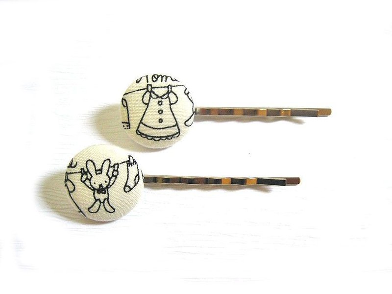 手作布包钮扣发夹 兔子&洋装 - 发饰 - 其他材质 