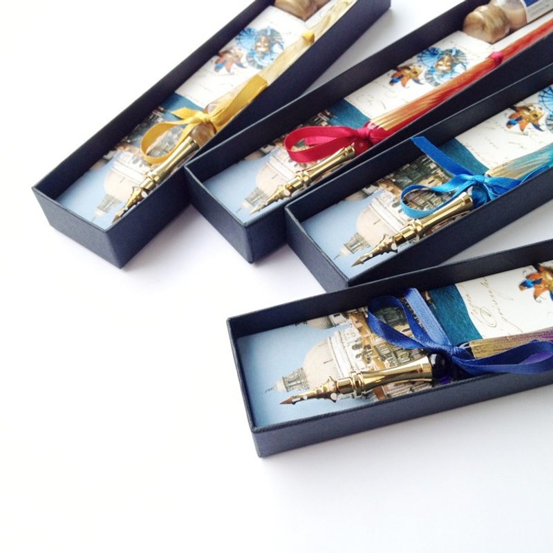 VE/05 意大利玻璃沾水笔礼盒-威尼斯面具 | Francesco Rubinato - 蘸水笔 - 玻璃 金色