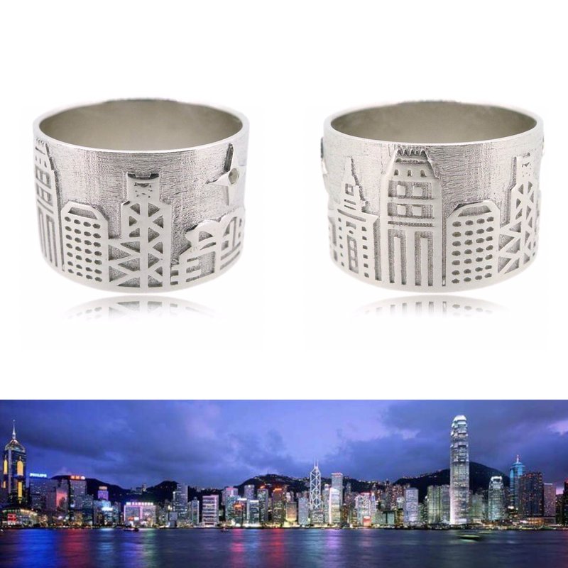HK062~ 925银香港维多利亚海港风景戒指 - 戒指 - 其他金属 银色