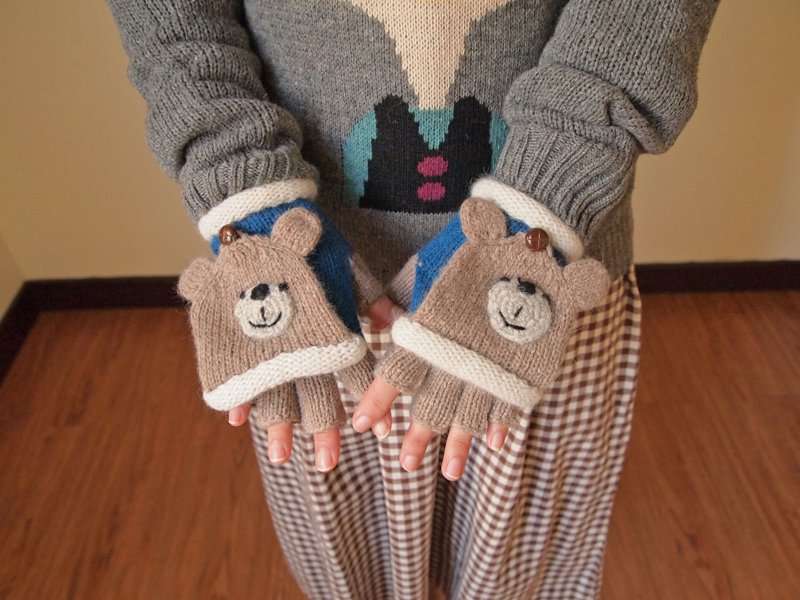 藏匿躲猫猫小熊针织手套 /黑色 - 手套 - 其他材质 卡其色