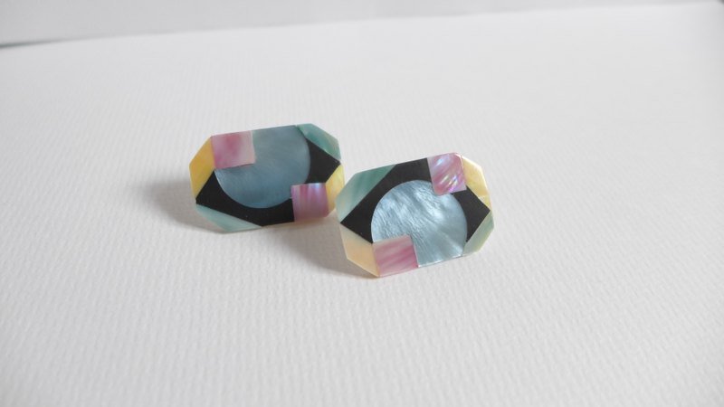 【Studio 5629】西洋古董饰品  几何拼贴  耳环 - 耳环/耳夹 - 其他材质 多色