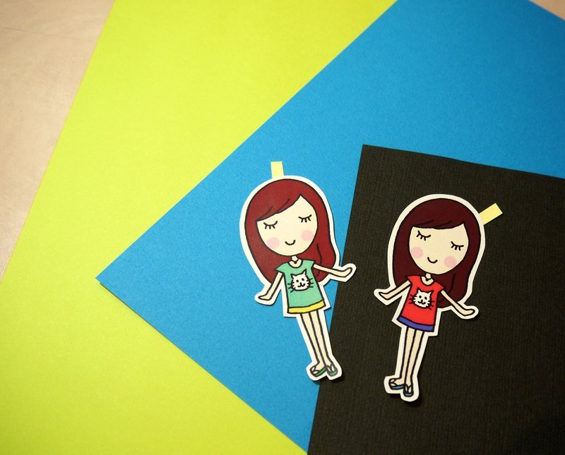 大尺寸_身边就有系列*  2个爱猫活力少女 - 贴纸 - 纸 多色