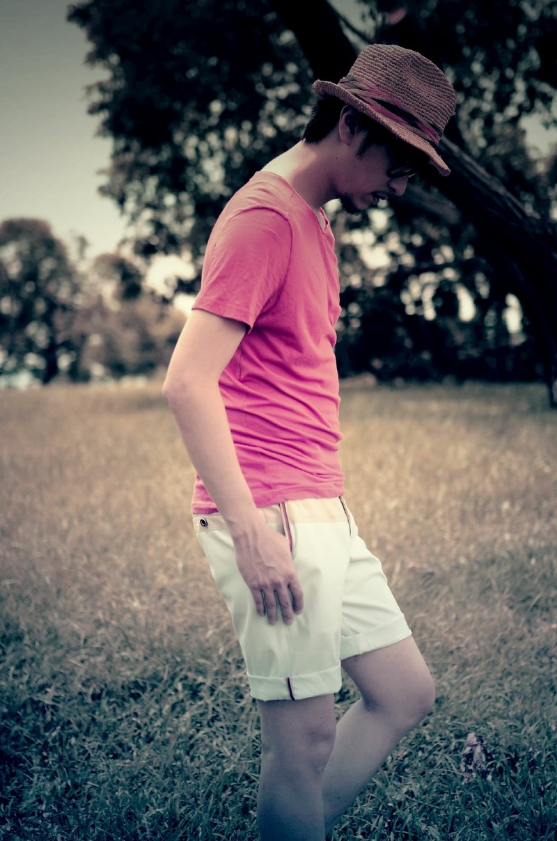 Machismo-双色剪接短裤 - 男士长裤 - 其他材质 卡其色