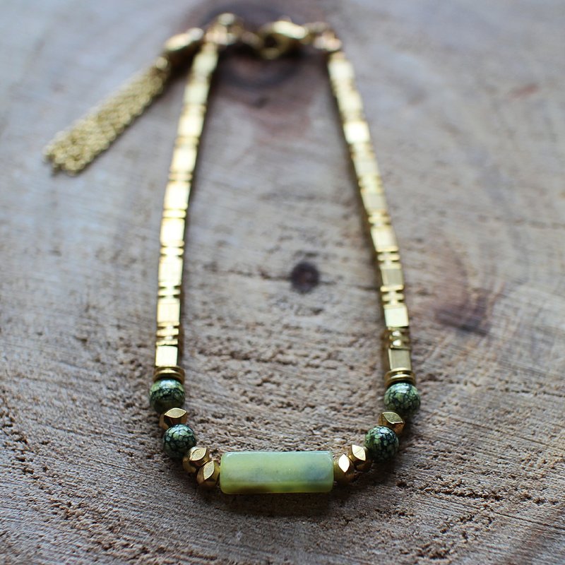 Muse自然风系列NO.65橄榄石雪花石黄铜手链 - 手链/手环 - 其他材质 绿色