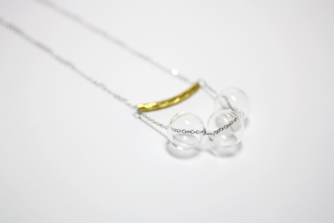Crystal World 手工玻璃球黄铜不锈钢项链 - 锁骨链 - 玻璃 金色