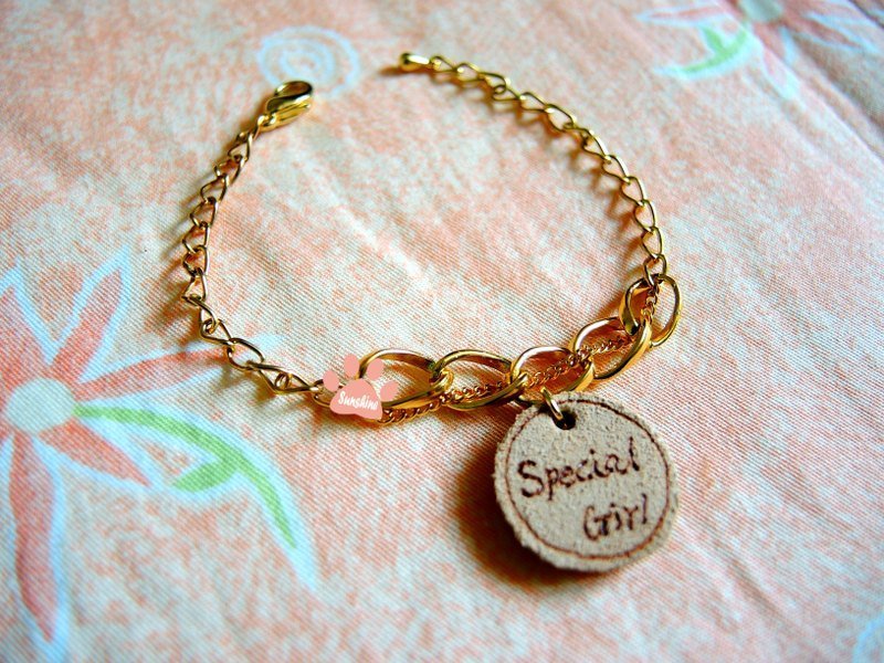 小圆牌 Special Girl 手炼 - 手链/手环 - 真皮 金色