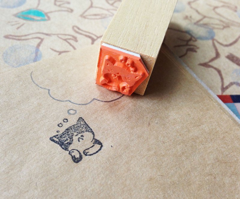 印章-想事情猫手帐章 - 印章/印台 - 木头 卡其色