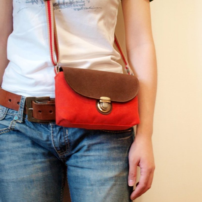 手工 麂皮布 肩背 斜背 侧背包 桔红 咖啡 - 侧背包/斜挎包 - 其他材质 红色