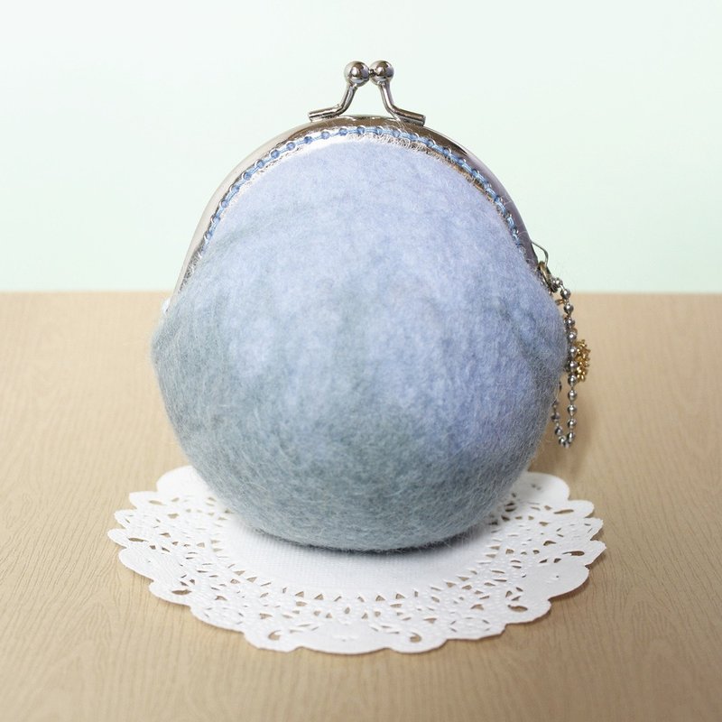 手工森林系列羊毛钱包 羊毛毡口金包 Felting Wallet -  青日 Sunny / 湖水绿x青空蓝 - 零钱包 - 羊毛 蓝色