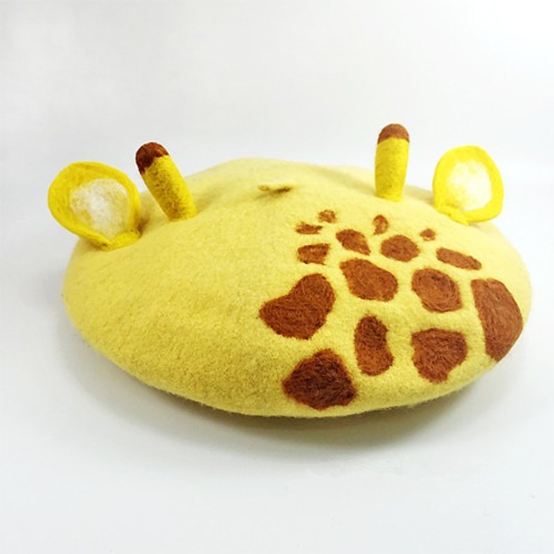 原创 手工 羊毛毡手作 长颈鹿 画家帽 贝雷帽 - 帽子 - 羊毛 黄色