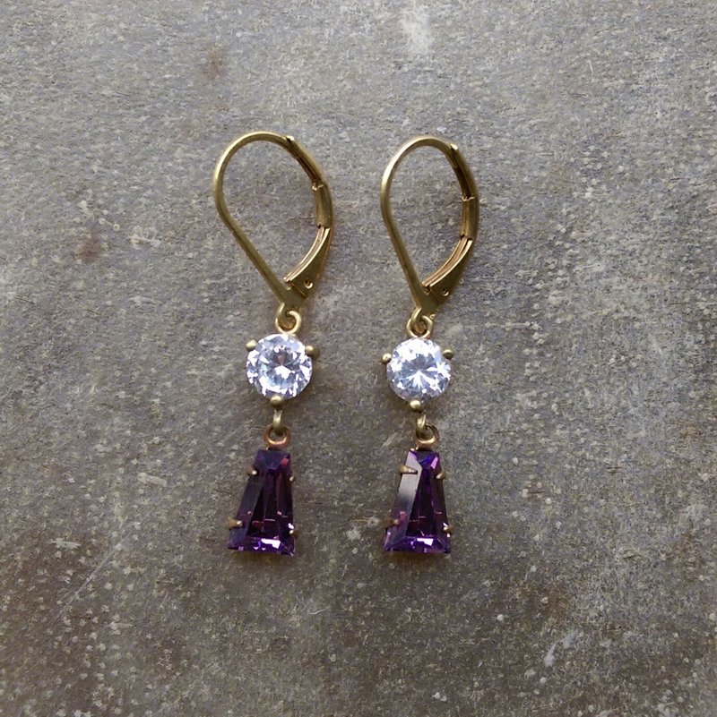 深紫色琴键古董玻璃耳环 - 耳环/耳夹 - 宝石 紫色