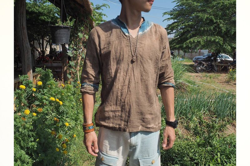 EARTH.er  │"Cloudy"植物染中性外衣 ●  "Cloudy" Natural Dyed Salom Shirt│ :: 香港原创设计品牌 :: - 中性连帽卫衣/T 恤 - 棉．麻 咖啡色