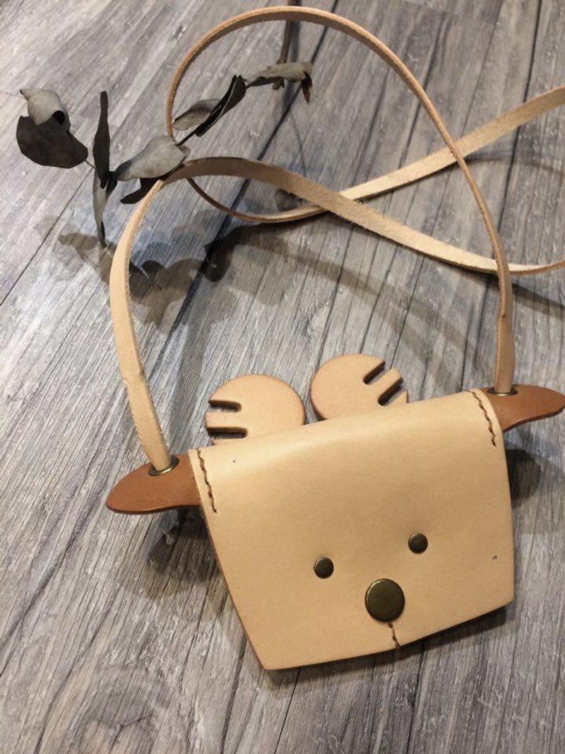 質感全手工縫製-2016金色聖誕限定麋鹿造型掛繩零錢包 - 零钱包 - 真皮 咖啡色