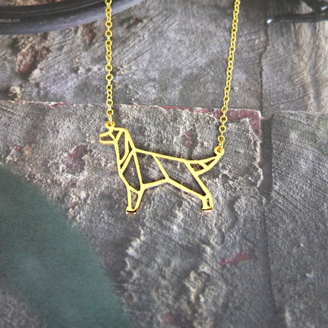 Irish Setter Necklace Gift for Dog Lover, Origami Jewelry, Gold Plated Brass - 项链 - 铜/黄铜 金色