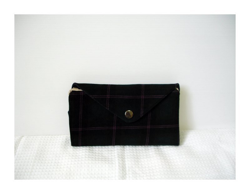 开学一定要用的~文具控专属长夹式笔袋-法兰绒绿黑格纹 - 铅笔盒/笔袋 - 其他材质 