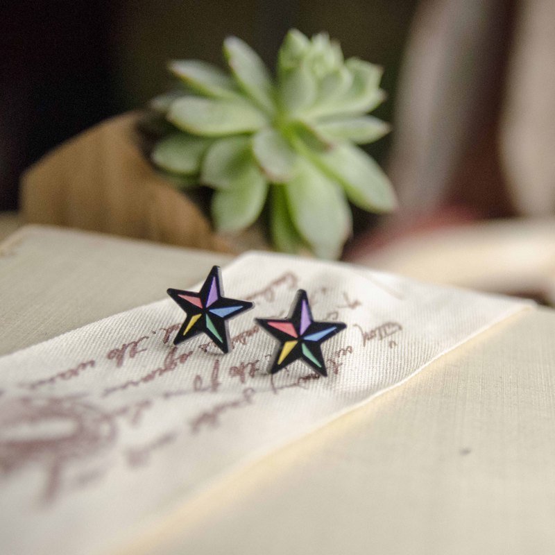 ✭彩色五芒星✭ /抗过敏钢针/可改夹式 - 耳环/耳夹 - 压克力 多色